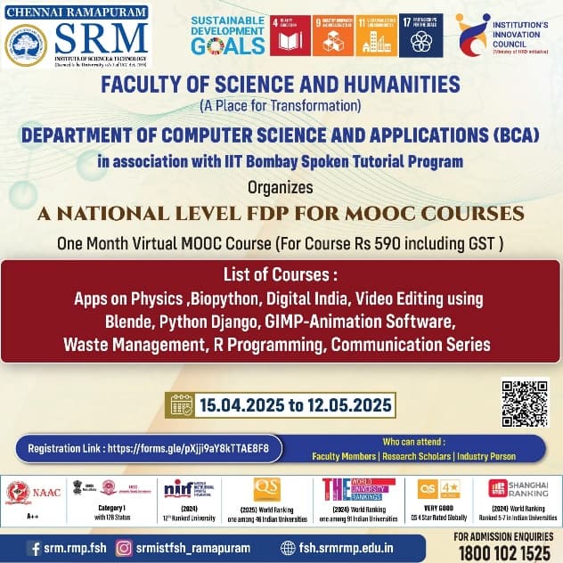 One Month Virtual National Level Fdp For MOOC Courses Association With Iit Bombay Spoken Tutorial