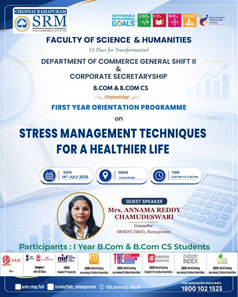 First year orientation programme Topics “Stress Management Techniques for a Healthier Life"