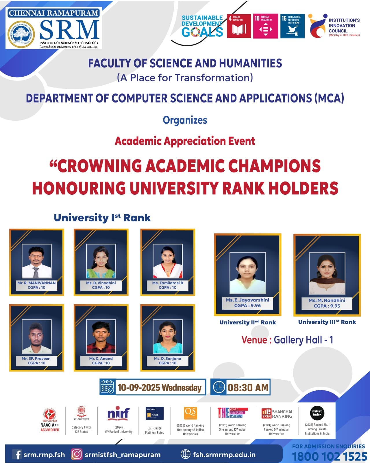 Academic Appreciation Event – Crowning Academic Champions: Honouring University Rank Holders