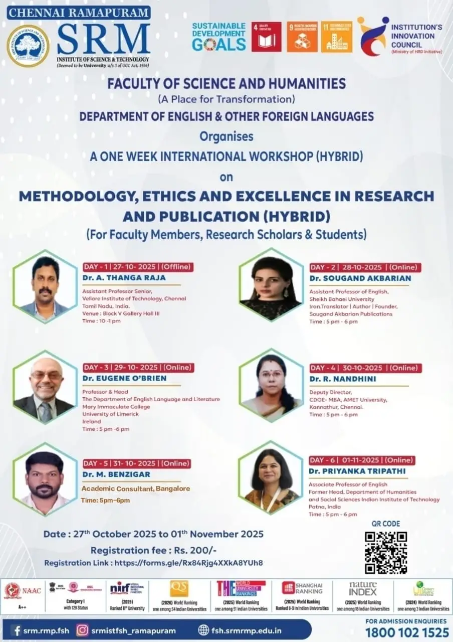 One-Week International Workshop on “Methodology, Ethics and Excellence in Research and Publication”